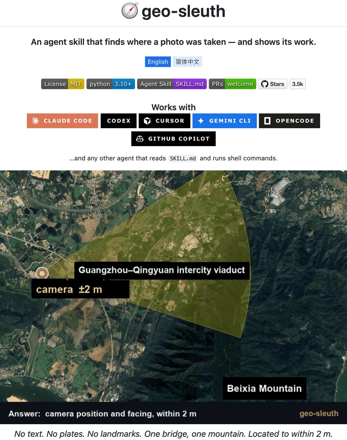 Страница geo-sleuth на GitHub: ответ - позиция камеры с точностью 2 метра