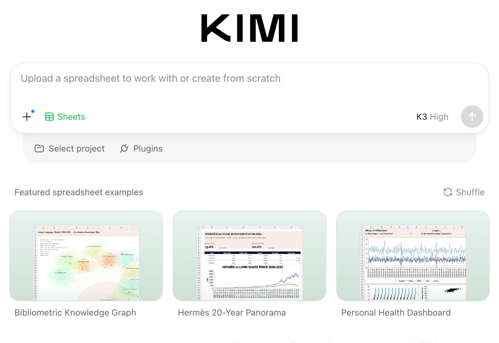 Режим Sheets в Kimi